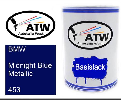 BMW, Midnight Blue Metallic, 453: 500ml Lackdose, von ATW Autoteile West.